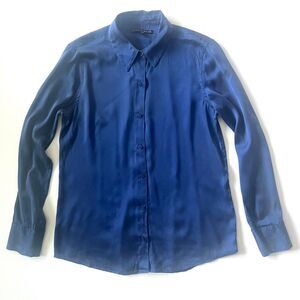 Blue silk button-up shirt